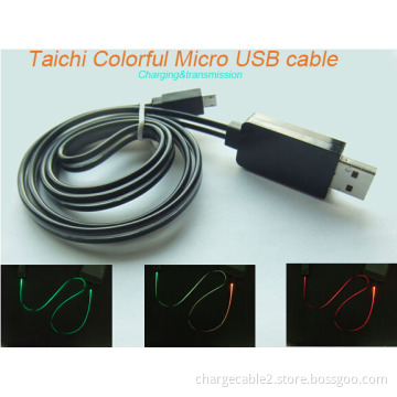 2015 Newest Design Fashion Visible Lighting Taichi color Changing Data Sync Charger Charging Cable wire line Cabo De Carga